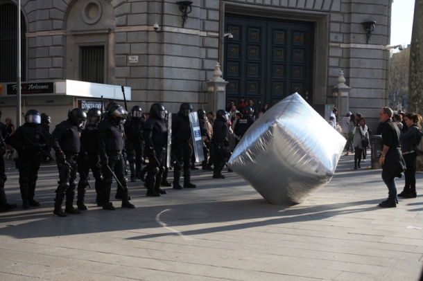 inflatable cobblestone at general strike 29.03.2012